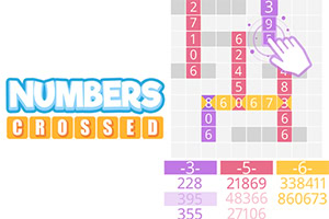 NUMBERS CROSSED라는 로고와 숫자들이 격자에 배열되어 있고, 손 모양 아이콘이 일부 숫자를 강조하고 있습니다