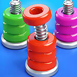 다양한 색상의 나선형 스프링과 원형 덮개가 있는 장난감