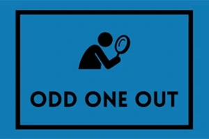 파란색 배경에 확대경을 든 사람 아이콘과 ODD ONE OUT 텍스트가 있는 이미지
