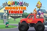 Oddbods 몬스터 트럭을 조종하여 깃발을 향해 가세요