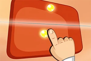 주황색 배경의 판에 빛나는 노란색 버튼을 손가락으로 누르는 모습