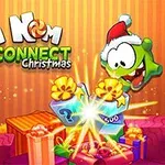 산타 모자를 쓴 초록 캐릭터가 선물 상자와 함께 있는 밝고 알록달록한 이미지