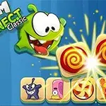 초록색 캐릭터가 사탕을 향해 있는 모습과 여러 개의 아이콘이 나열된 장면