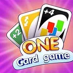 카드 게임 배경에 무지개색 카드와 ONE Card game 텍스트가 있는 이미지