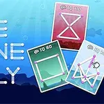 ONE LINE ONLY라는 문구와 세 개의 다양한 점 연결 도형 카드가 있는 이미지