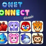 ONET CONNECT Classic라는 알록달록한 글자 아래에 다양한 동물 얼굴 아이콘들이 배열되어 있다