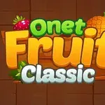 Onet Fruit Classic라는 텍스트가 과일과 함께 나무 배경 위에 있습니다