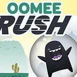 두 마리의 만화 캐릭터가 있는 배경 위에 OOMEE RUSH라는 글자가 있는 이미지