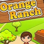 오렌지 나무와 과일 상자가 있는 농장에서 두 명의 캐릭터가 서 있는 모습