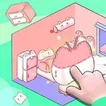 손가락이 고양이 모양의 귀여운 방 꾸미기 요소를 가리키고 있는 장면