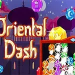 다양한 색상의 보석이 떠다니고 중앙에 Oriental Dash 글자가 있는 이미지