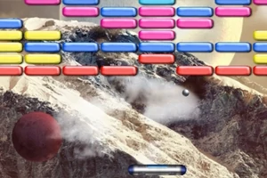 다양한 색상의 블록들이 우주 산맥 배경 위에 떠 있는 이미지