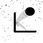 검은 점이 왼쪽 아래로 이동하는 회색 곡선을 그리는 이미지