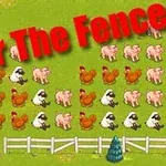초록 배경에 가축들(양, 돼지, 닭)과 Over The Fence라는 빨간색 글자가 있는 이미지