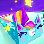 다채로운 유니콘과 공룡 모양의 귀여운 캐릭터들이 별이 떠 있는 밝은 배경 위에 있는 모습