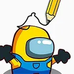 노란색과 파란색의 작은 만화 캐릭터 위에 연필로 선을 그리는 장면