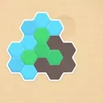 파란색, 초록색, 갈색의 육각형 타일 조합