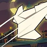 종이 비행기가 야경을 배경으로 날아가는 이미지, 오른쪽 하단에 숫자 2가 있음