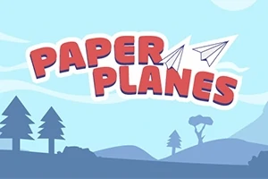 종이 비행기가 포함된 PAPER PLANES라는 텍스트와 함께 파란색 배경의 풍경 이미지