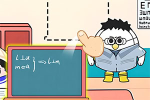 귀여운 작은 캐릭터가 교실에서 칠판 앞에 서 있는 모습