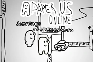 손으로 그린 스타일의 두 귀여운 캐릭터가 흑백 배경 앞에 서 있습니다