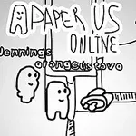 손으로 그린 스타일의 두 귀여운 캐릭터가 흑백 배경 앞에 서 있습니다