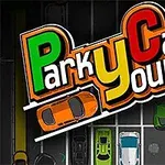 다양한 색상의 자동차들이 주차된 주차장의 위에서 본 모습