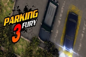 두 대의 자동차가 주차장에 위치한 모습과 Parking Fury 3라는 텍스트가 보입니다