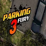 두 대의 자동차가 주차장에 위치한 모습과 Parking Fury 3라는 텍스트가 보입니다