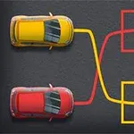 노란색 차와 빨간색 차가 각각 P 표지로 연결된 이미지