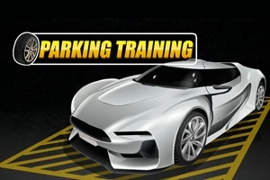 하얀 스포츠카가 주차 공간에 주차되어 있으며, 상단에 PARKING TRAINING 텍스트가 표시된 이미지