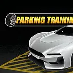 하얀 스포츠카가 주차 공간에 주차되어 있으며, 상단에 PARKING TRAINING 텍스트가 표시된 이미지