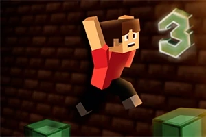 빨간 셔츠를 입은 캐릭터가 점프하고 있으며 옆에 숫자 3이 떠 있는 모습