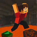 블록 모양의 캐릭터가 용암 위를 뛰어넘고 있는 장면과 숫자 5