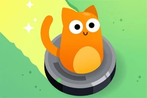 오렌지색 고양이가 로봇 청소기 위에 앉아 있는 귀여운 그림