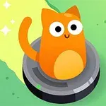 오렌지색 고양이가 로봇 청소기 위에 앉아 있는 귀여운 그림