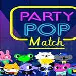 파란 배경 앞에 다양한 동물 캐릭터들이 모여 있고, 위쪽에 PARTY POP Match라는 네온 글자가 쓰여 있다