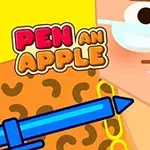 만화 스타일의 인물과 사과, 펜이 함께 그려진 밝고 색감이 풍부한 이미지