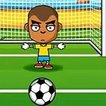 캐릭터가 골대 앞에서 축구공을 바라보며 서 있는 장면