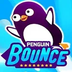 귀여운 펭귄 캐릭터가 하늘을 배경으로 활기차게 날아오르는 모습과 PENGUIN BOUNCE라는 텍스트