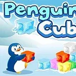 펭귄이 다양한 색상의 얼음 큐브를 들고 있는 장면