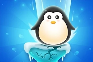 귀여운 펭귄이 얼음 조각 위에 서 있는 모습