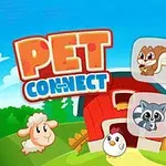 파란 하늘 아래 빨간 헛간 앞에 다양한 동물 카드와 PET CONNECT라는 글자가 있는 장면