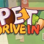 알록달록한 글씨로 PET DRIVE IN이라는 문구가 음식 아이콘들과 함께 디자인된 이미지