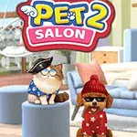 고양이와 강아지가 의상을 입고 실내 가구 앞에 앉아 있는 모습