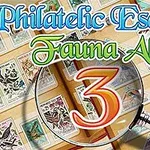우표 앨범 위에 돋보기가 놓여 있고 Philatelic Escape Fauna Album 3라는 텍스트가 있는 이미지