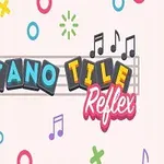 컬러풀한 음표와 기호 배경에 Piano Tile Reflex라는 글자가 있는 이미지