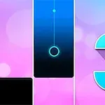 분홍색과 파란색이 조화를 이루는 배경에 숫자 3과 검은색과 파란색 블록이 있는 모습