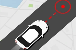 도로를 달리는 자동차와 목표 지점을 나타내는 붉은 원