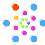 다양한 색상의 원들이 중앙에서 퍼져 있는 패턴